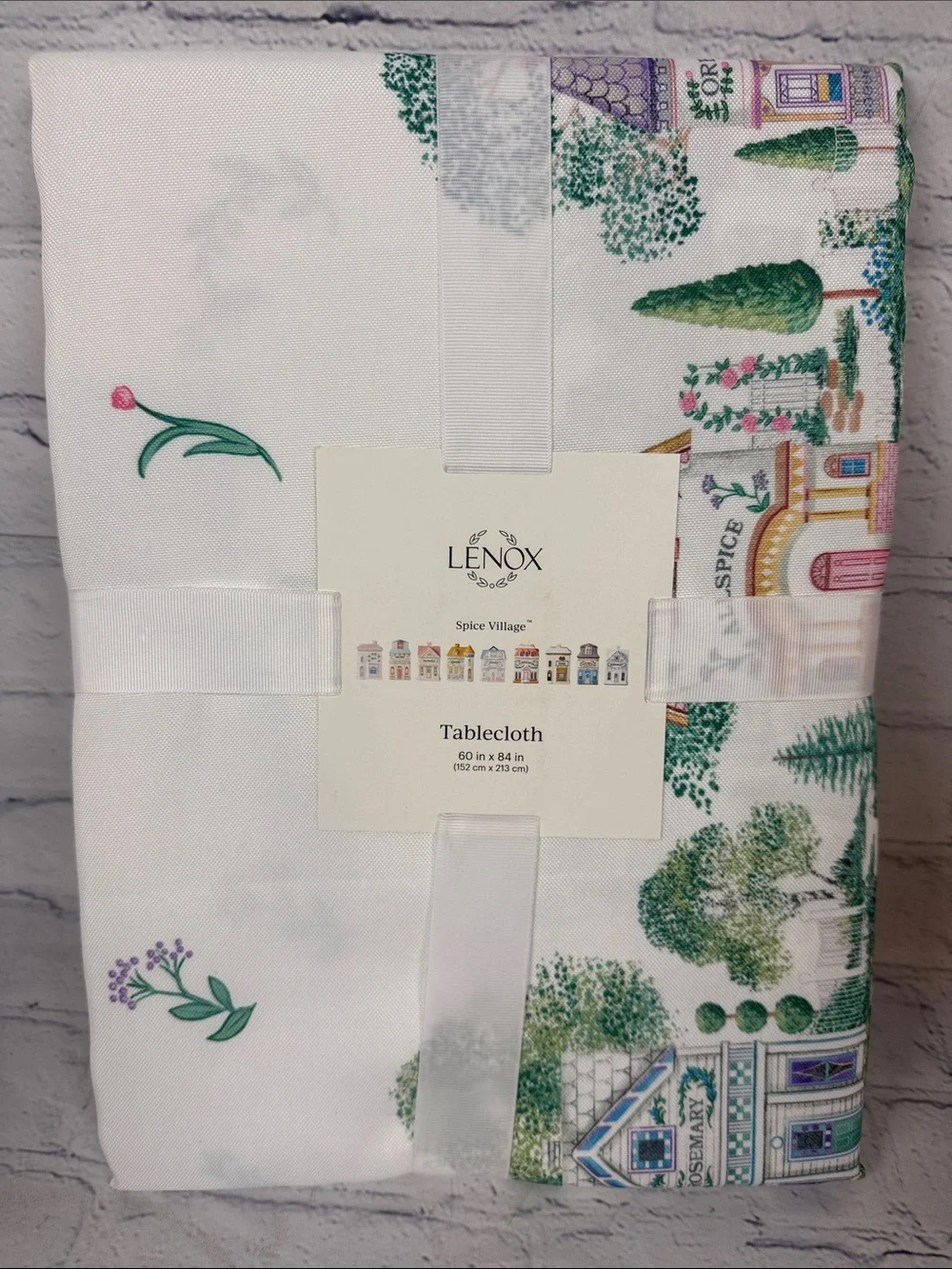 LENOX Spice Village Tablecloth 60”x84” Double Border Rectangle NEW Viral